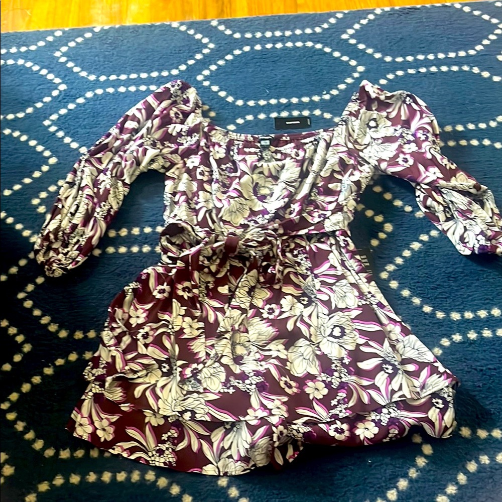 Express Purple White Floral Off Shoulder Romper